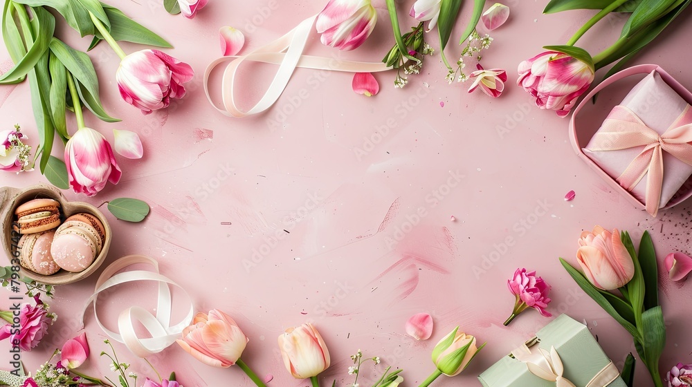 Wishing you a Happy Mother s Day Celebrating with a beautiful flat lay and banner congratulations on this special day for all mothers Wishing you a Happy Mother s Day Celebrating with a beautiful flat lay and banner congratulations on this special day for all mothers