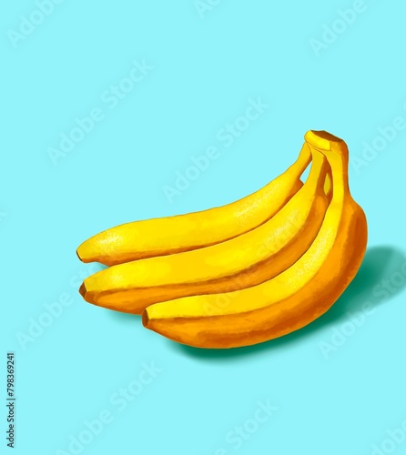 bunch of bananas, Ripe yellow bananas watercolor, illustration 