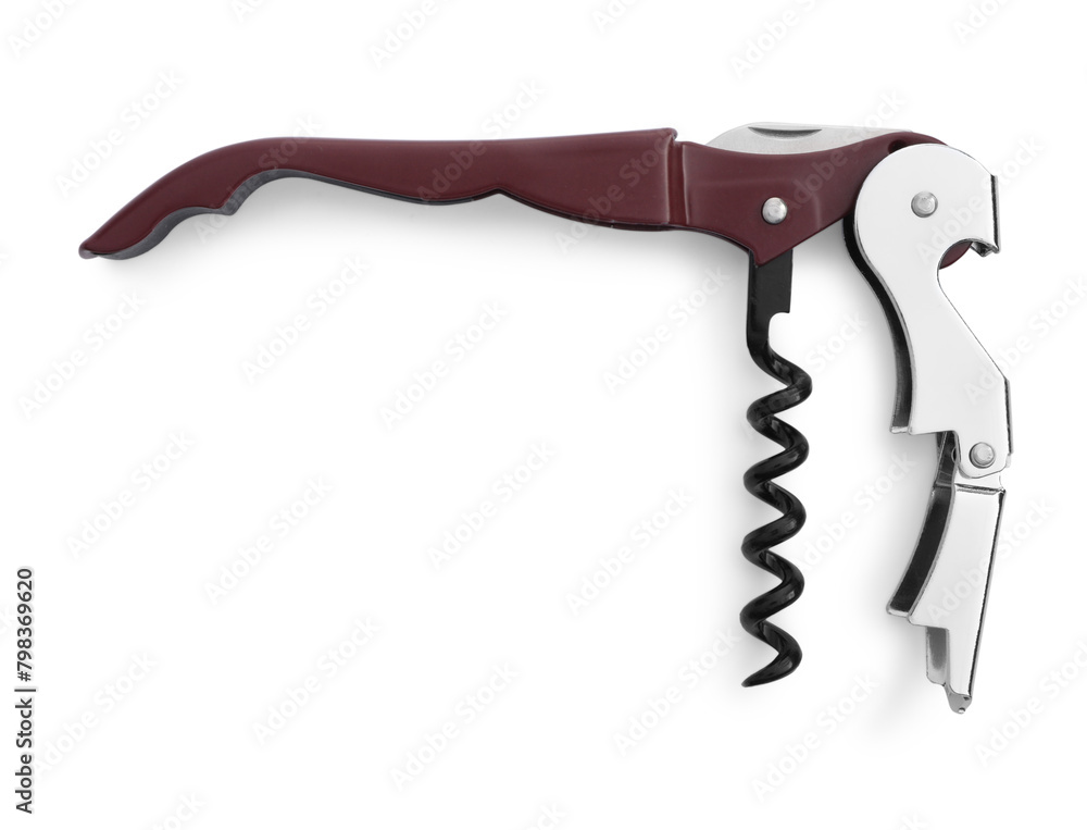 One corkscrew (sommelier knife) isolated on white, top view One corkscrew (sommelier knife) isolated on white, top view