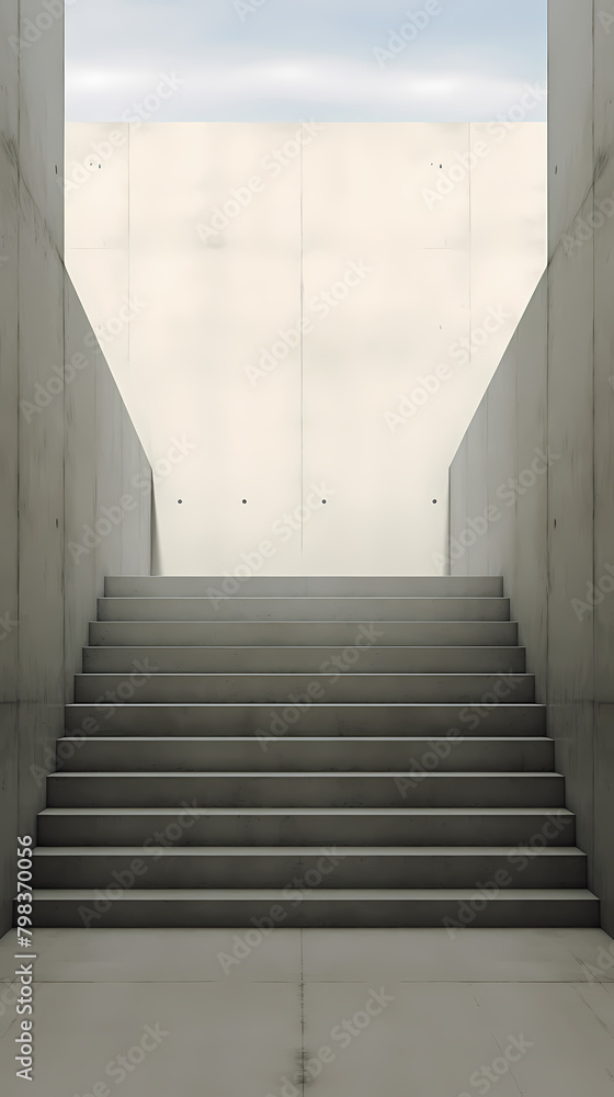 Minimalist gray concrete background with empty stair landing