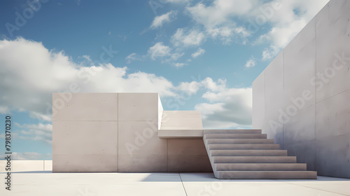 Minimalist gray concrete background with empty stair landing © jiejie