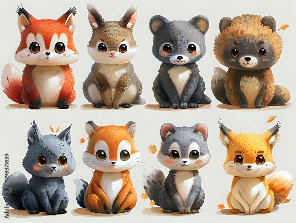Charming Collection of Stylized Animal Characters in Earthy Tones