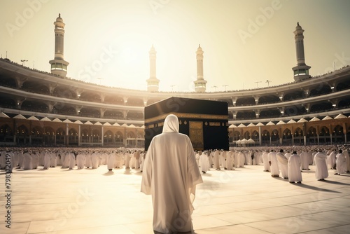 A muslim performing Hajj and praying in front of the Kaaba Masjidil Haram Mecca Saudi Arabia
