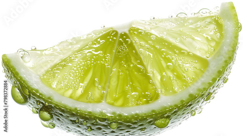  A freshly cut wedge of lime, showcasing intricate pulp details and fresh juice beads, captured in high resolution, transparent background, PNG Cutout photo