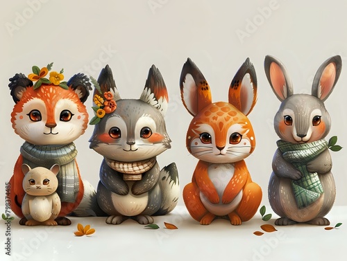 Charming Collection of Stylized Animal Characters in Neutral Tones