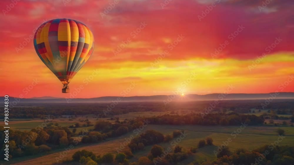 hot air balloon in the sunset, seamless looping animation video background hot air balloon in the sunset, seamless looping animation video background