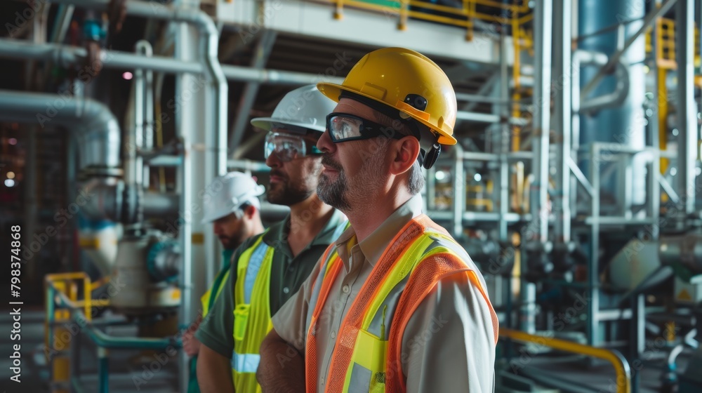 custom made wallpaper toronto digitalIndustrial workers in safety vests and hard hats collaborating on a project, engineer, industrial, safety, construction, factory, building, development, architect, production