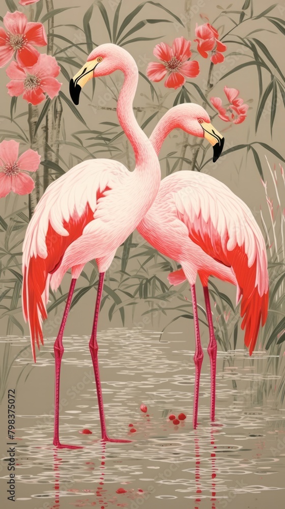 Gold pink silver flamingoes animal nature bird. Gold pink silver flamingoes animal nature bird.
