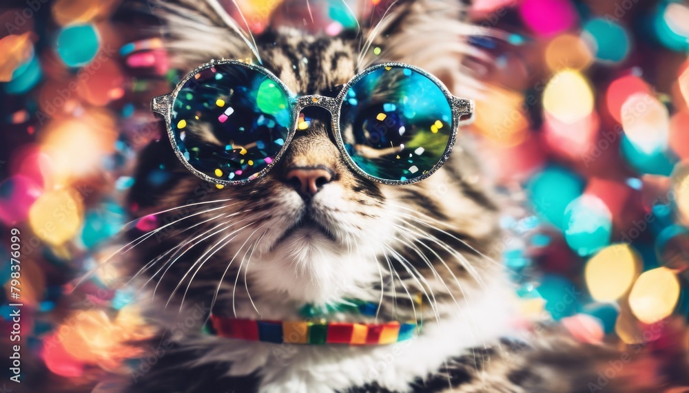 'bunter fr?hliche Brille. Partyhut confetti Katze party celebrate cat flier event animal carnival birthday holiday glister new year merry anniversary upri'