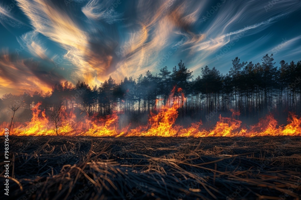 A forest fire is burning in the distance A forest fire is burning in the distance