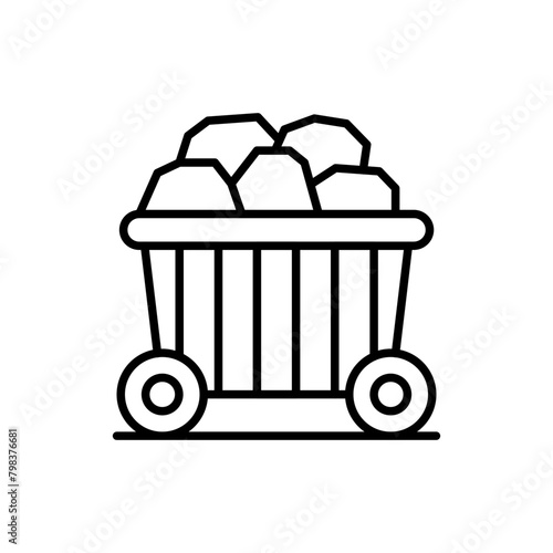 Coal cart outline icons, minimalist vector illustration ,simple transparent graphic element .Isolated on white background