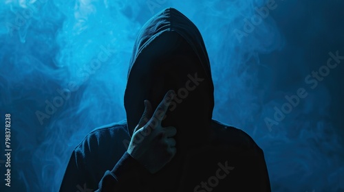 A person wearing a black hoodie with their hands clasped in front of them.