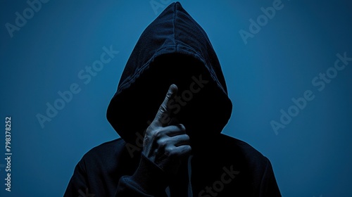 A person wearing a black hoodie with their hands clasped in front of them.