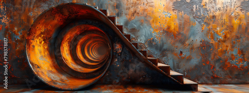 Step into a surreal absurd world to a rusty metal wall, where a mysterious hole leads into the unknown, and an impossible staircase takes you to new dimensions.
