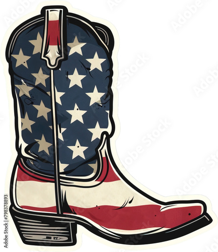Pair of American style cowboy boots sticker over isolated transparent background