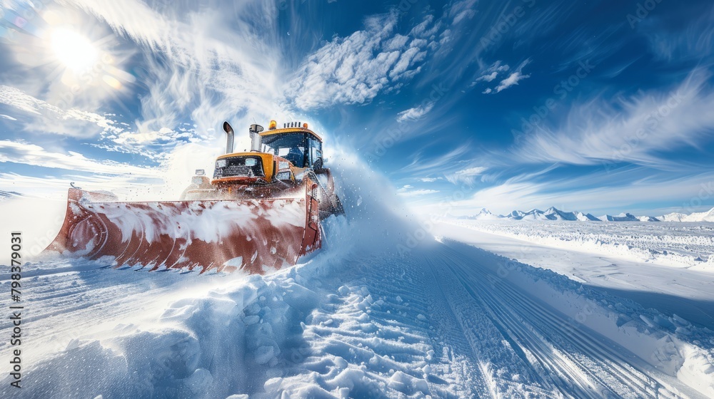 Bright, clear setting with high dynamic range to capture the contrast between the snowy environment and the vibrant blue sky. Bright, clear setting with high dynamic range to capture the contrast between the snowy environment and the vibrant blue sky.