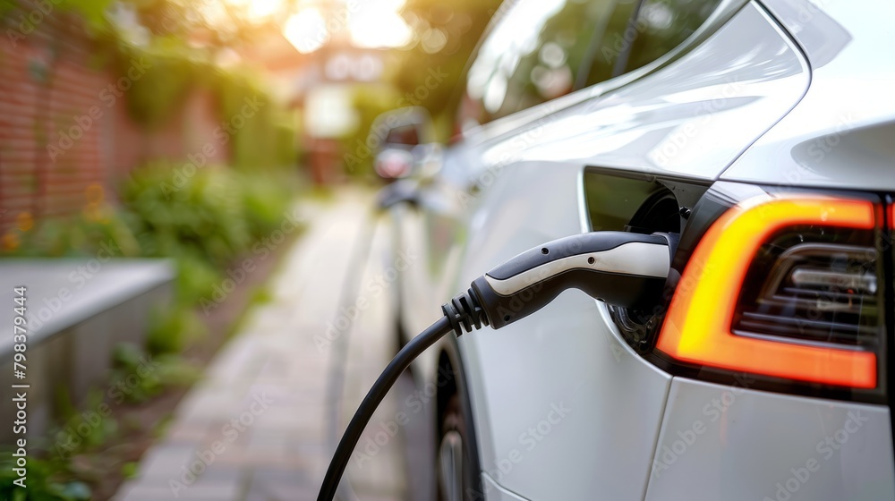 A Close-Up View of a White Vehicle Battery Being Charged, with the Cable in Sharp Focus A Close-Up View of a White Vehicle Battery Being Charged, with the Cable in Sharp Focus