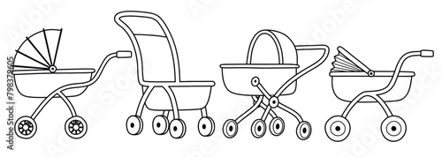 Cute hand-drawn stroller isolated on white background. photo