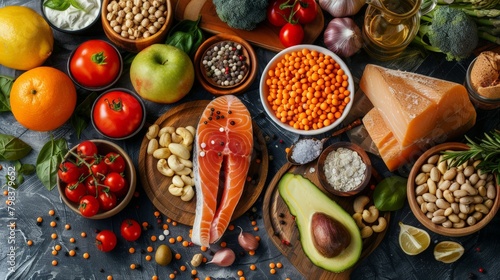 Nutritionist consulting over a table of recommended foods for cholesterol management