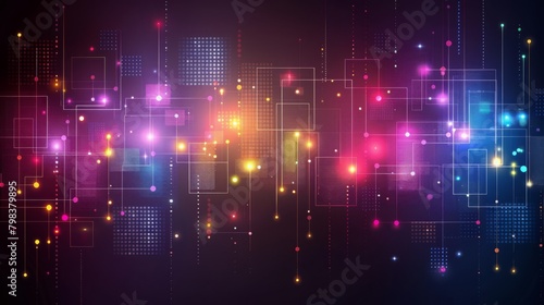 Glowing particle dots with colorful dots in abstract background, concept of light shining sparkling particles dots bokeh in blur color background, 