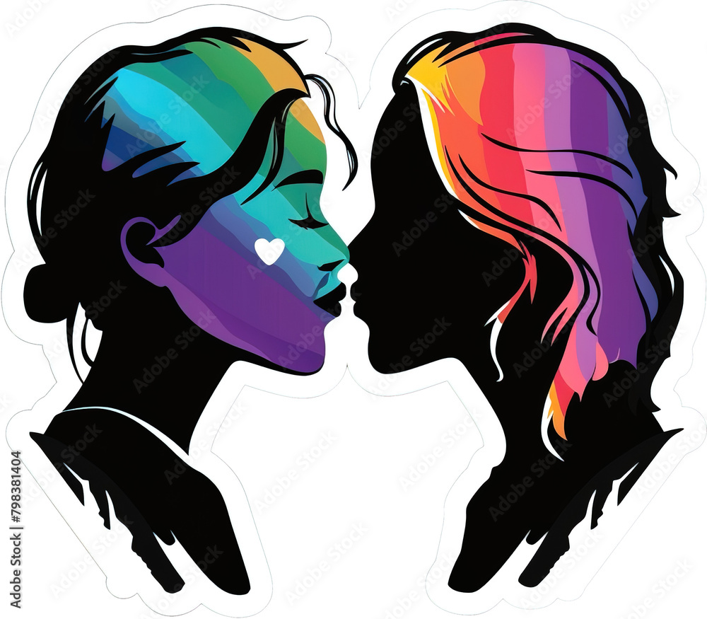 Two girls in love sticker for pride month, isolated over transparent background