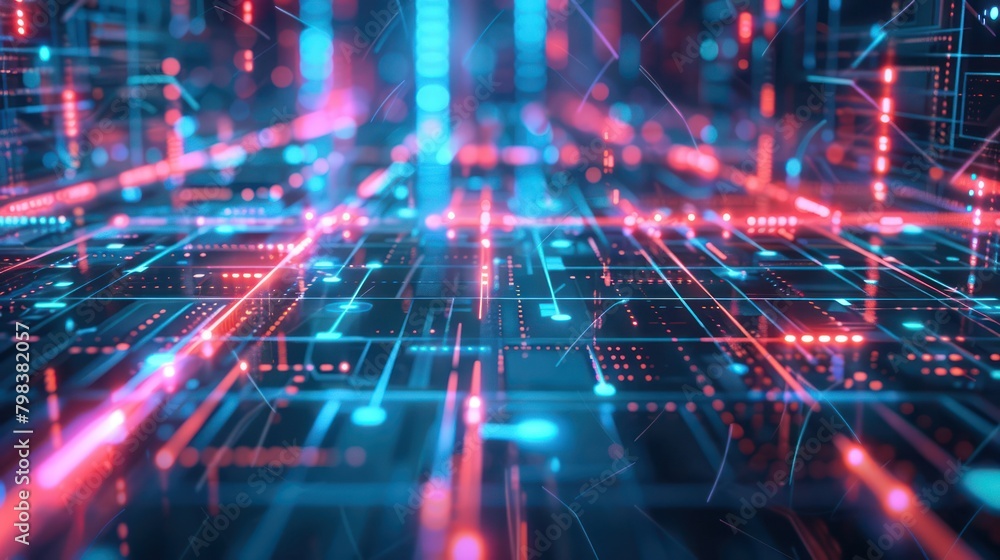 Semiconductor microchip technology neon light abstract illustration background. Semiconductor microchip technology neon light abstract illustration background.