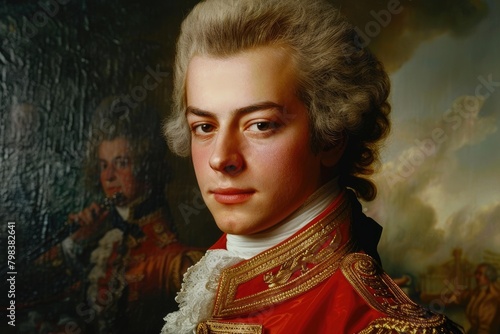  The melodies of the genius, Wolfgang Amadeus Mozart, the composition is a masterpiece of world music culture. the mysteries of his music and his influence on art. photo