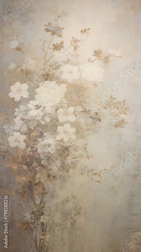 Acrylic paint of vintage flowers art wallpaper painting.