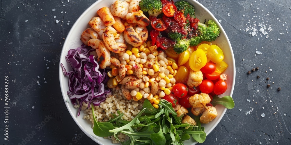 a balanced plate with colorful vegetables, whole grains, and a lean protein source, emphasizing a low sodium content a balanced plate with colorful vegetables, whole grains, and a lean protein source, emphasizing a low sodium content