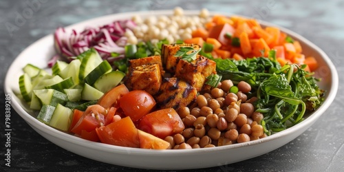 a balanced plate with colorful vegetables, whole grains, and a lean protein source, emphasizing a low sodium content