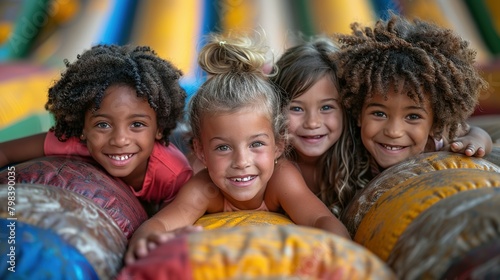 Bouncing Happiness: Kids Cherish Sunny Summer Moments photo