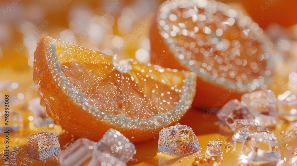Sliced oranges and ice cubes Sliced oranges and ice cubes