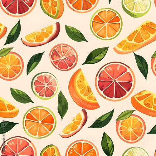 seamless pattern with citrus fruits ai generative 