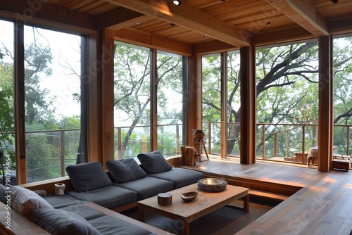 Wooden Charm and Tree Views: Contemporary Living with Natural Decor Elements © Michael