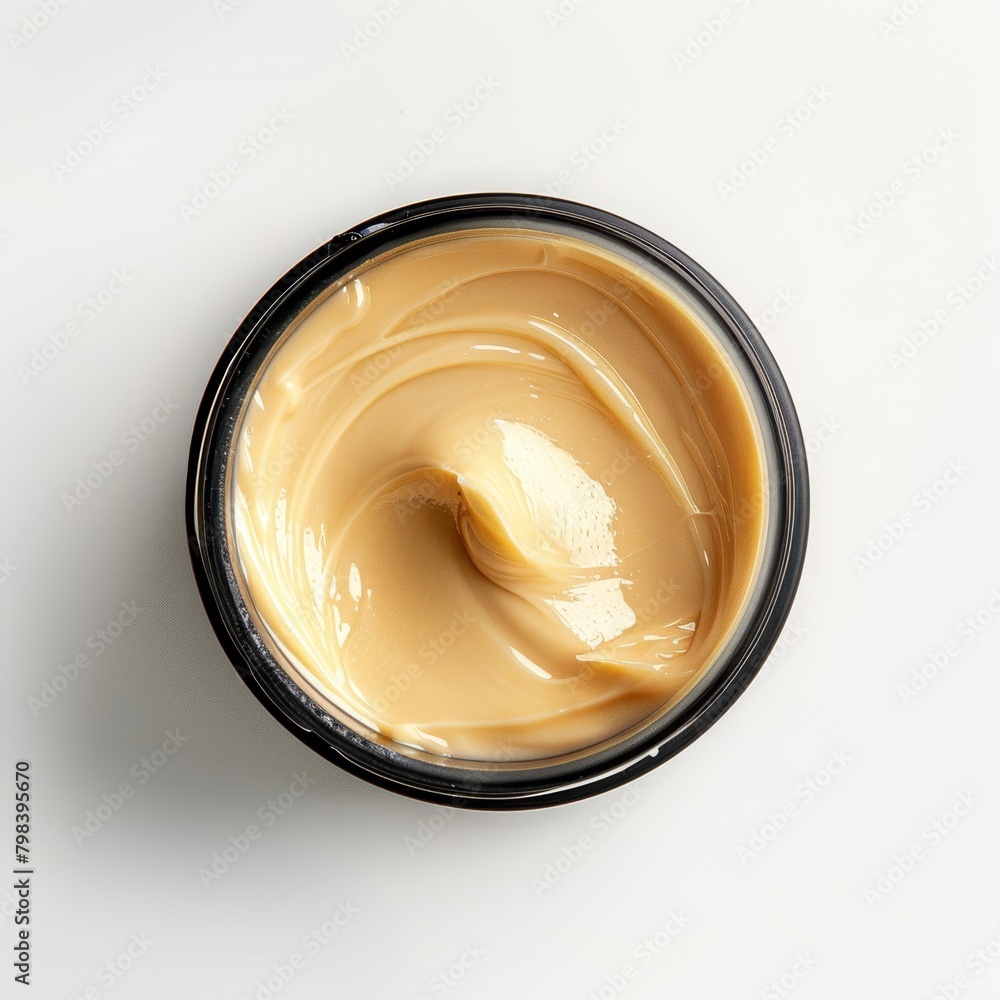 thick cosmic latte color tallow cream on a white background, top view, studio photoshoot with high quality thick cosmic latte color tallow cream on a white background, top view, studio photoshoot with high quality