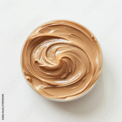 thick cosmic latte color tallow cream on a white background, top view, studio photoshoot with high quality