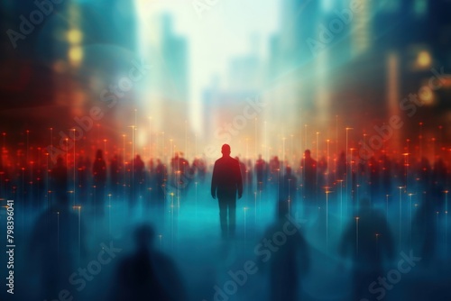 Digital people on bright background futuristic technology abstract.