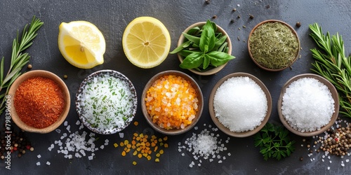 traditional table salt with alternative seasonings suitable for a low-sodium diet, such as herbs, spices, and lemon juice