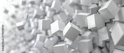 abstract background made from cubes  White abstract background. Misty backdrop with grey squares. 3D illustration.