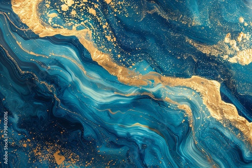 Luxe Golden to Cerulean Blue Velvet: Abstract Sophisticated Water Pattern