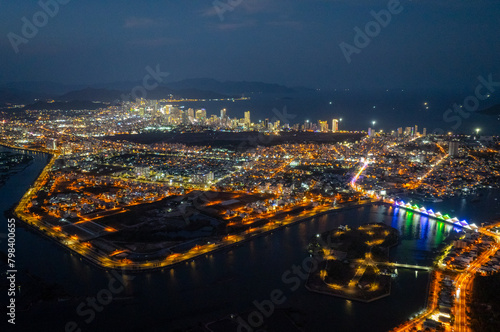 Nha Trang coastal city at night  with the famous and beautiful beaches and bays in Vietnam. 