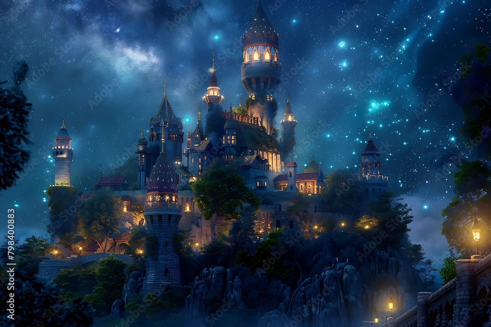 Beautiful fantasy castle fantasy landscape magical night