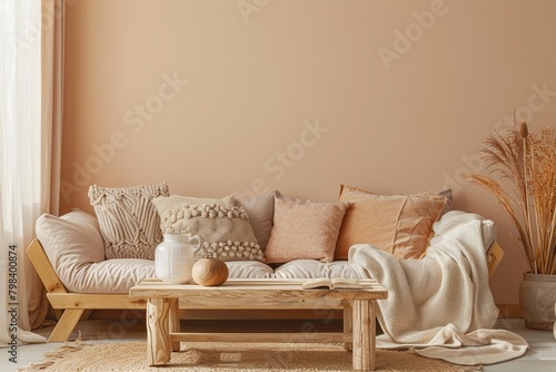 Cozy Peach-themed Living Room with Minimalistic Design Elements