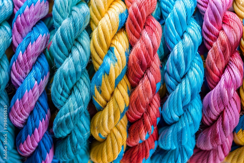 Multicolored Rope Teamwork: Vibrant Braided Connections