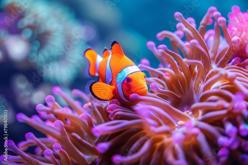 Amphiprion Ocellaris Clownfish In Marine Aquarium ,including a clownfish peeking out from an anemone, biodiversity,Amphiprion ocellaris,Cute anemone fish playing on the coral reef, beautiful color 