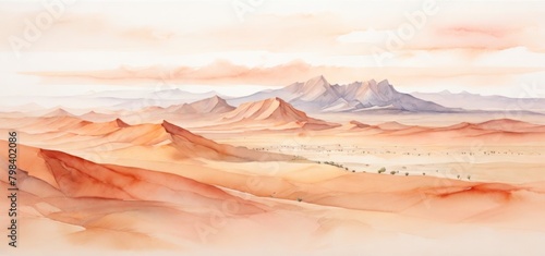 Panoramic desert landscape in watercolor style