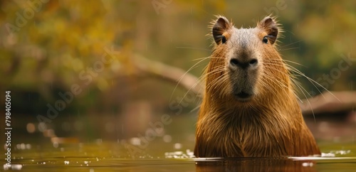 Capybara swimming in the river. Wildlife scene from nature. AI Generated