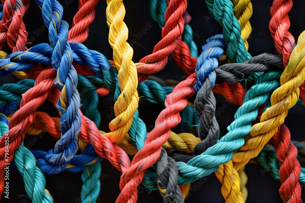 Strong Diverse Network Concept Teamwork Rope: A Spectrum of Support via Braided Union Circle String Business Brain