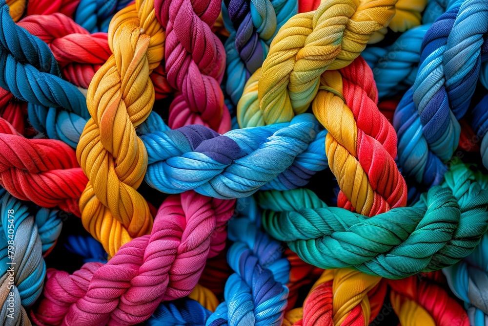 Empowering Connections: Strength in Diversity with Multicolored Teamwork Rope