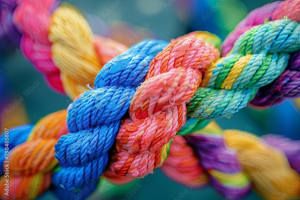 Vibrant Multicolored Rope: The Power of a Strong Support Network Team